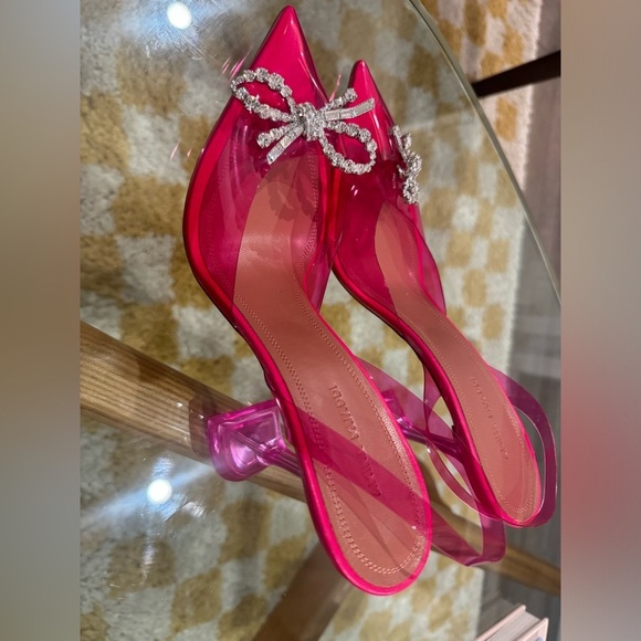 Amina Muaddi Glass PVC Slingback in Pink Crystal✨SZ 39.5 new with box Lo… - Picture 8 of 12